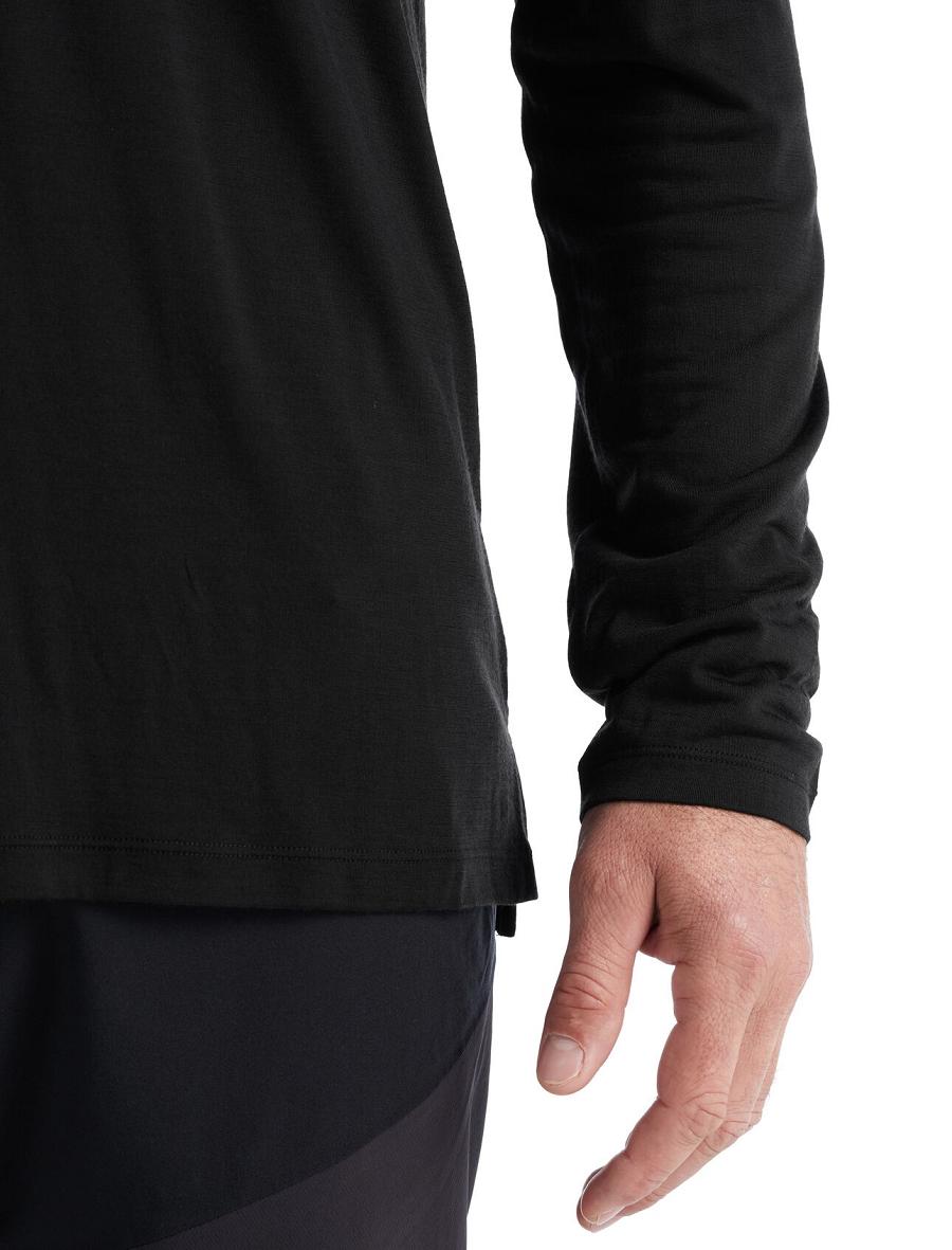 Men's Icebreaker Merino Sphere II T-Shirt Long Sleeve Black | CA 1716HAPK